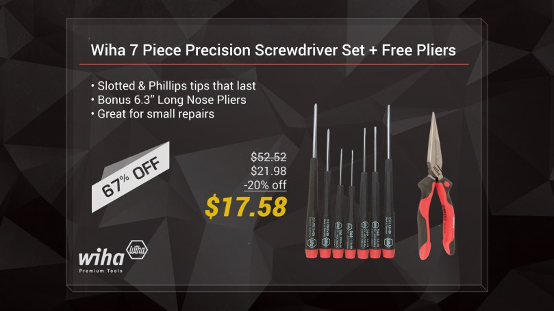 BONUS! Wiha 26190 7 Piece Precision Slotted & Phillips Set + Free Ergo Pro 6.3" Pliers