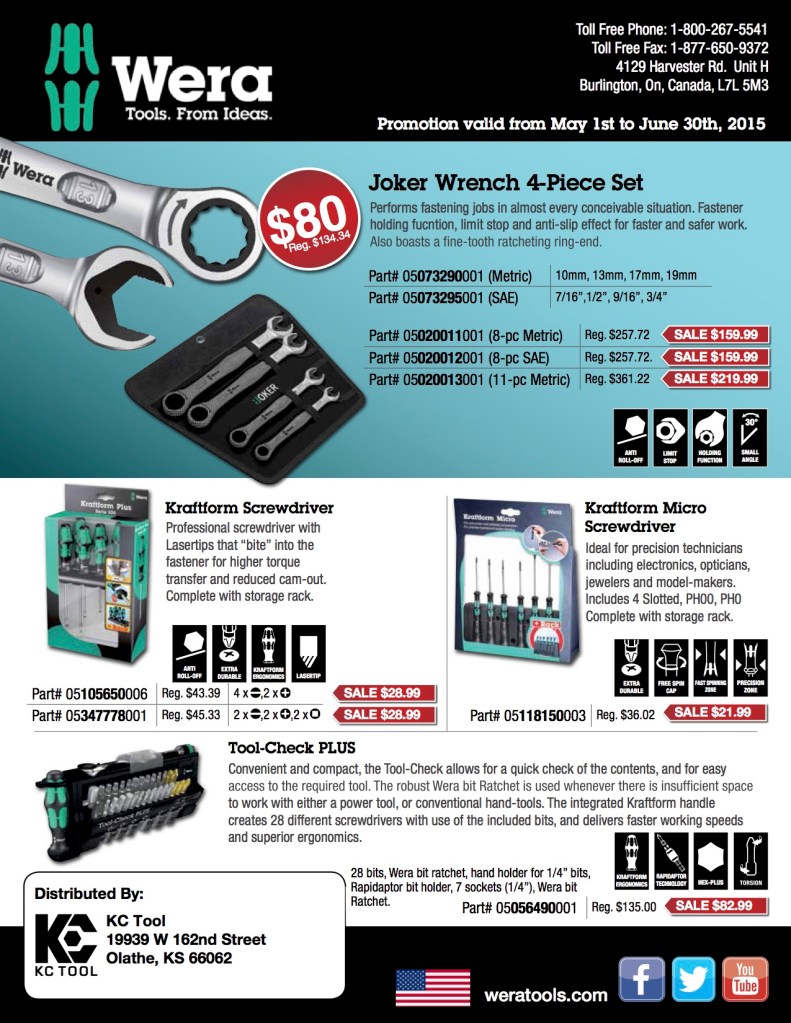 Wera 2015 Spring Promo Sale KC Tool