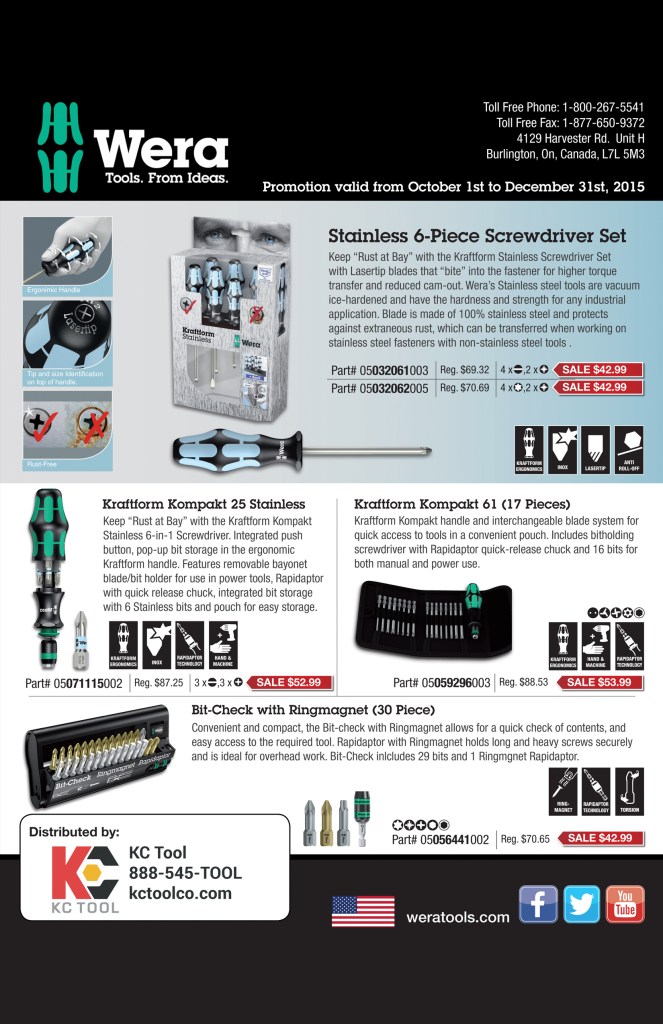 Wera Tools Fall 2015 Sale KC Tool